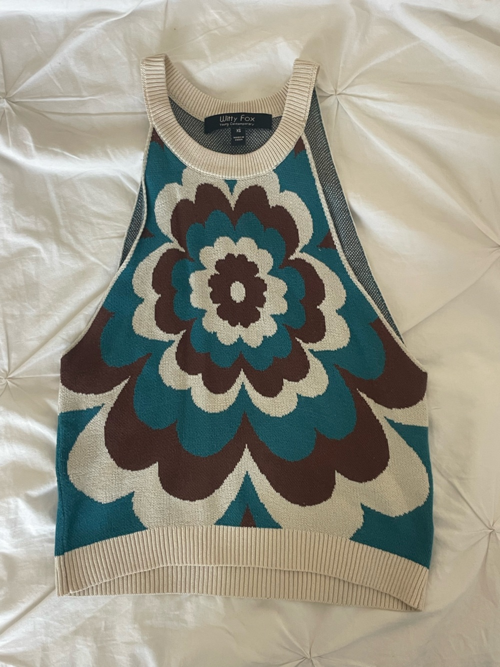 Willy Fox Retro Print Knit Halter Top